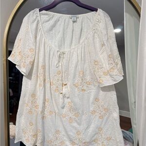 Sundance White Blouse with Gold Embroidery
